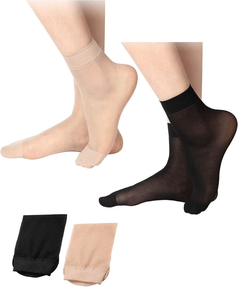 SATINIOR 20 Pair Women's Nylon Socks Ankle High Sheer Socks Soft Stockings with Reinforced Toe for Lady, Black, Nude, One Size...